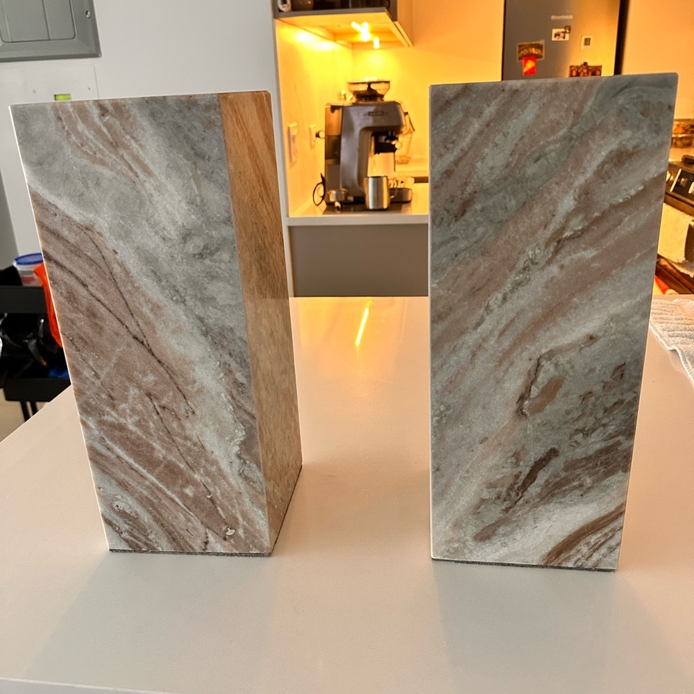 Marble Bookends in Gray and Brown